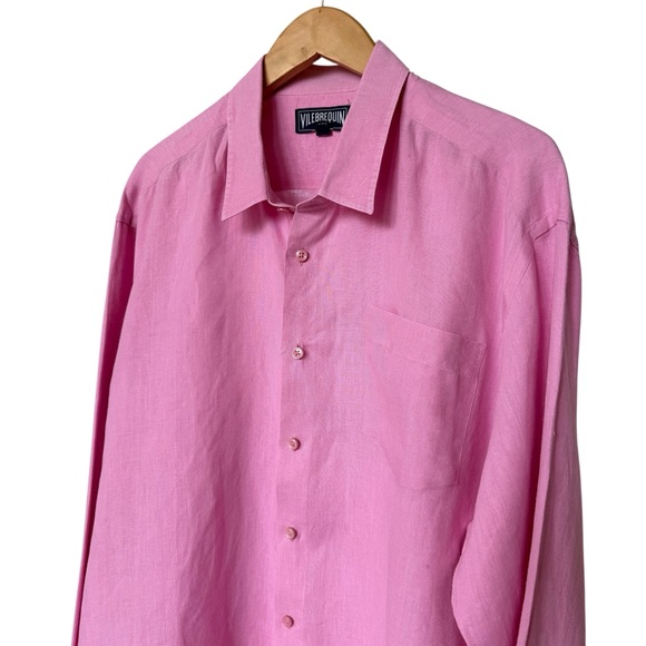 Vilebrequin Men's Long-Sleeve Pink 100% Linen Button-Up Shirt Size 3XL Casual - Picture 1 of 7